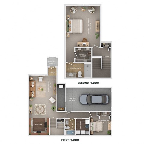 Floor plan for 2 beds, 2 baths, 1340 sqft